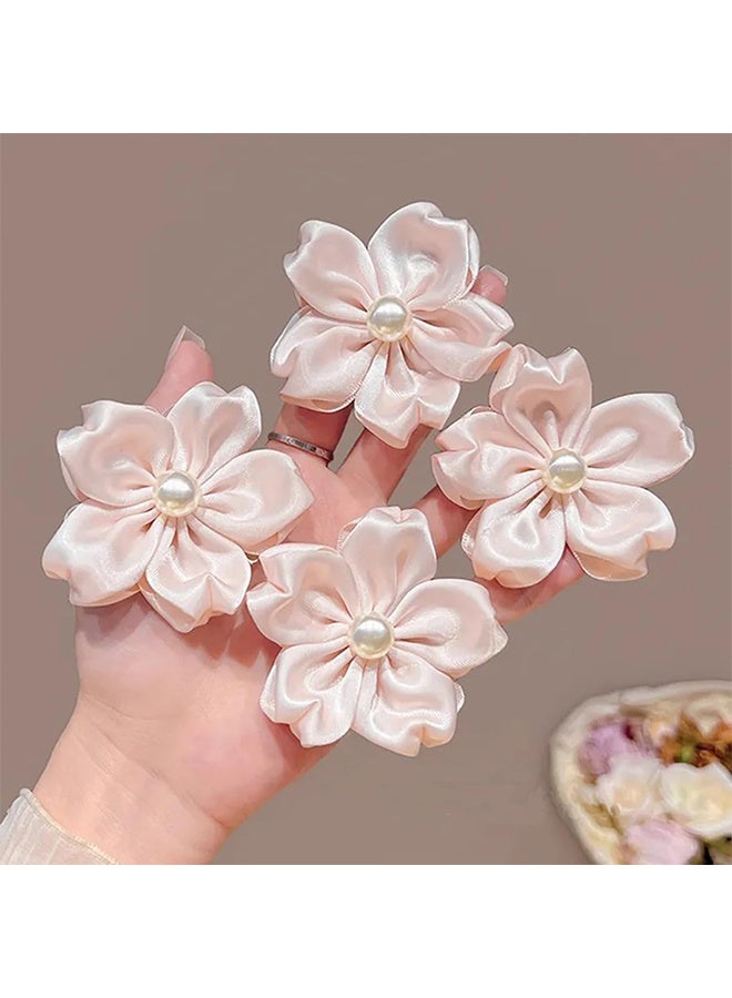 Hair Claw Clips Flower Alligator Hair Clips Pink Hairpin Pearl Hair Barrettes Hold Non Slip Sweet Mental Hairpin for Women and Girl Holiday Accessory Hair Decoration4Pcs - Image 3